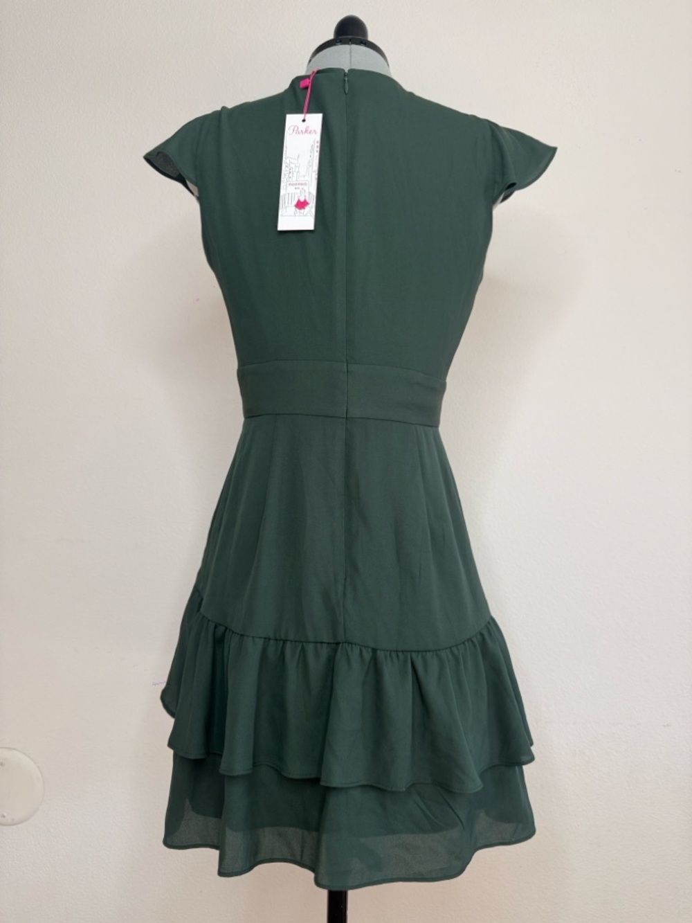 Parker Cacti Ruffle Wrap Mini Dress Flutter Sleeve Silk Blend S NWT - Picture 6 of 13